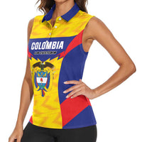 Custom Football Colombia Women Sleeveless Polo Shirt Los Cafeteros Go Champions