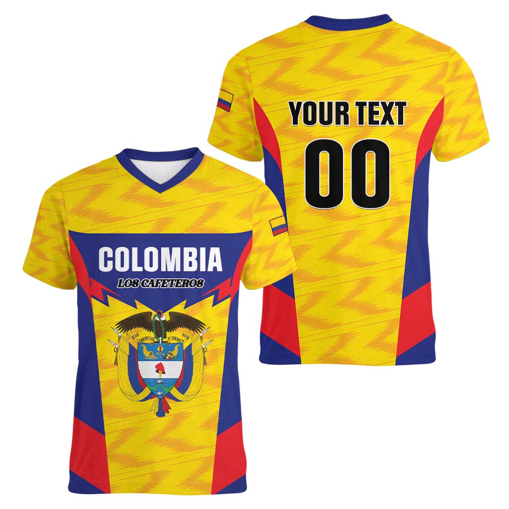 Custom Football Colombia Women V-Neck T-Shirt Los Cafeteros Go Champions