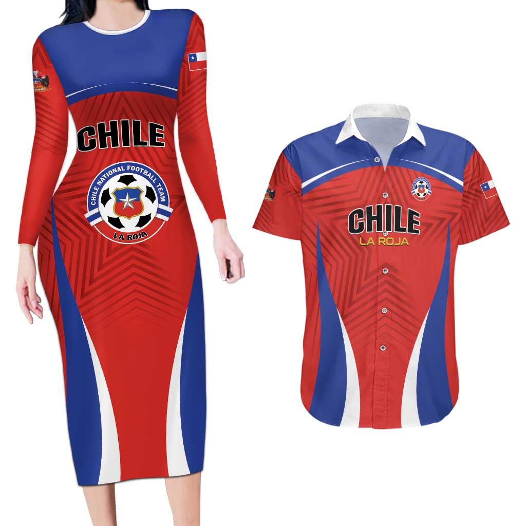 Custom Football Chile Football Couples Matching Long Sleeve Bodycon Dress and Hawaiian Shirt La Roja Go Champions