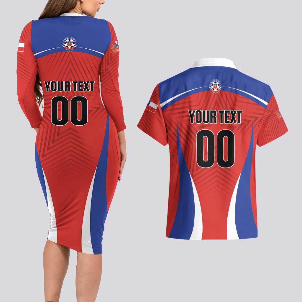 Custom Football Chile Football Couples Matching Long Sleeve Bodycon Dress and Hawaiian Shirt La Roja Go Champions