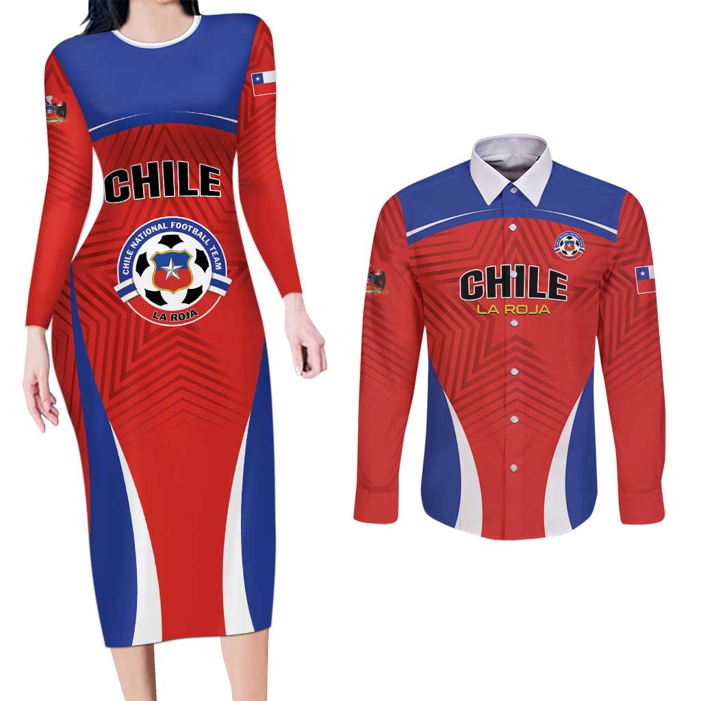 Custom Football Chile Football Couples Matching Long Sleeve Bodycon Dress and Long Sleeve Button Shirt La Roja Go Champions