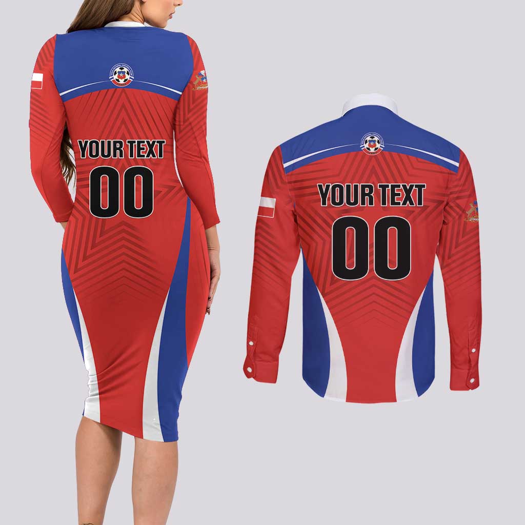 Custom Football Chile Football Couples Matching Long Sleeve Bodycon Dress and Long Sleeve Button Shirt La Roja Go Champions