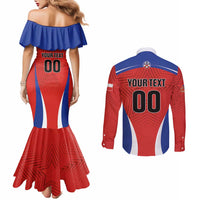 Custom Football Chile Football Couples Matching Mermaid Dress and Long Sleeve Button Shirt La Roja Go Champions