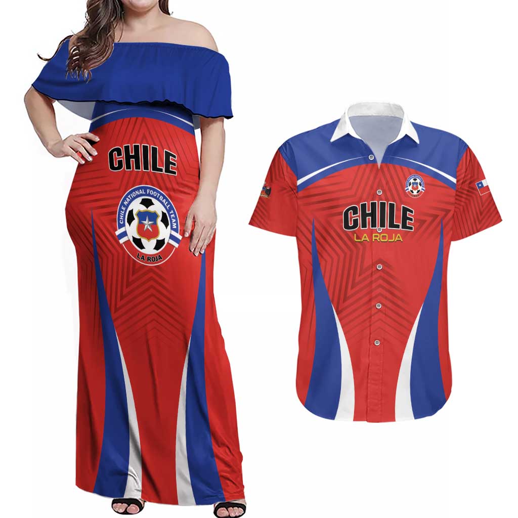 Custom Football Chile Football Couples Matching Off Shoulder Maxi Dress and Hawaiian Shirt La Roja Go Champions