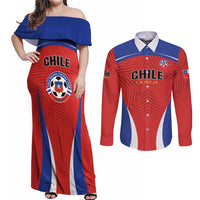 Custom Football Chile Football Couples Matching Off Shoulder Maxi Dress and Long Sleeve Button Shirt La Roja Go Champions
