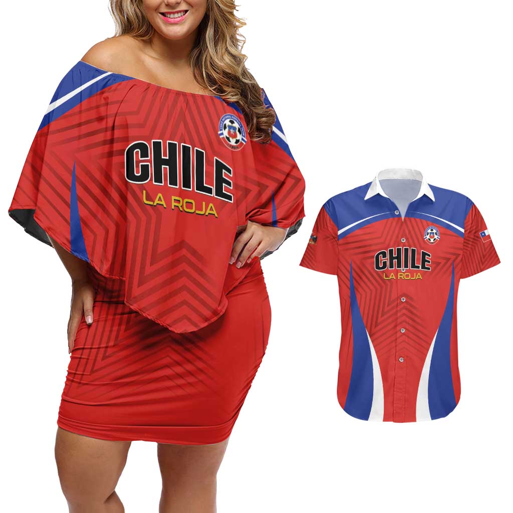 Custom Football Chile Football Couples Matching Off Shoulder Short Dress and Hawaiian Shirt La Roja Go Champions