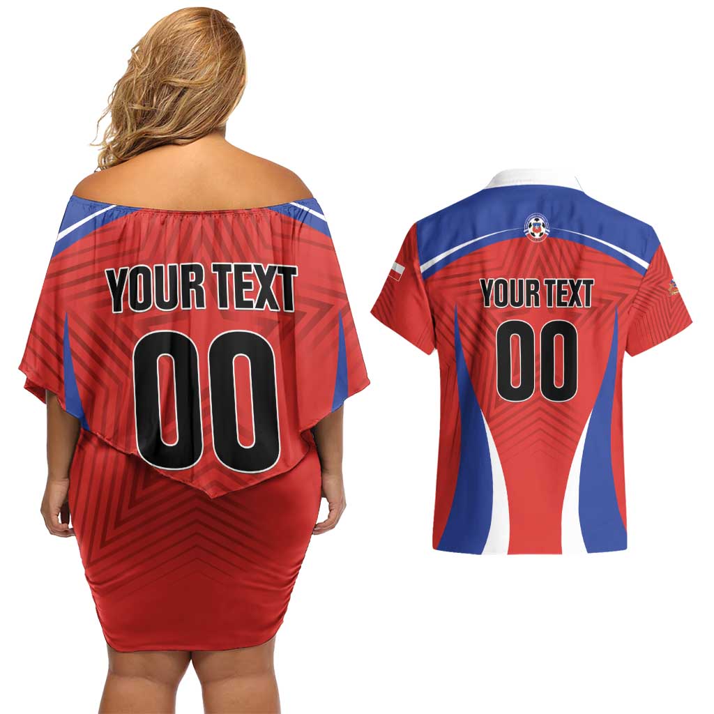 Custom Football Chile Football Couples Matching Off Shoulder Short Dress and Hawaiian Shirt La Roja Go Champions