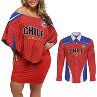 Custom Football Chile Football Couples Matching Off Shoulder Short Dress and Long Sleeve Button Shirt La Roja Go Champions