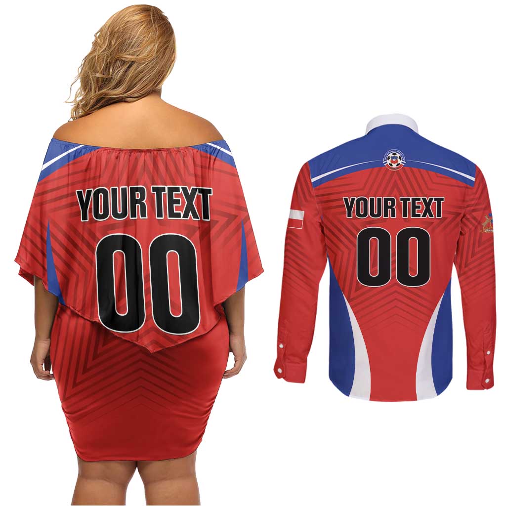 Custom Football Chile Football Couples Matching Off Shoulder Short Dress and Long Sleeve Button Shirt La Roja Go Champions