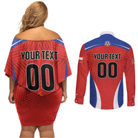 Custom Football Chile Football Couples Matching Off Shoulder Short Dress and Long Sleeve Button Shirt La Roja Go Champions