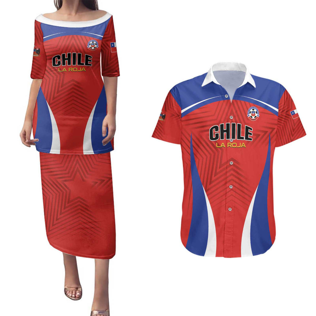 Custom Football Chile Football Couples Matching Puletasi and Hawaiian Shirt La Roja Go Champions