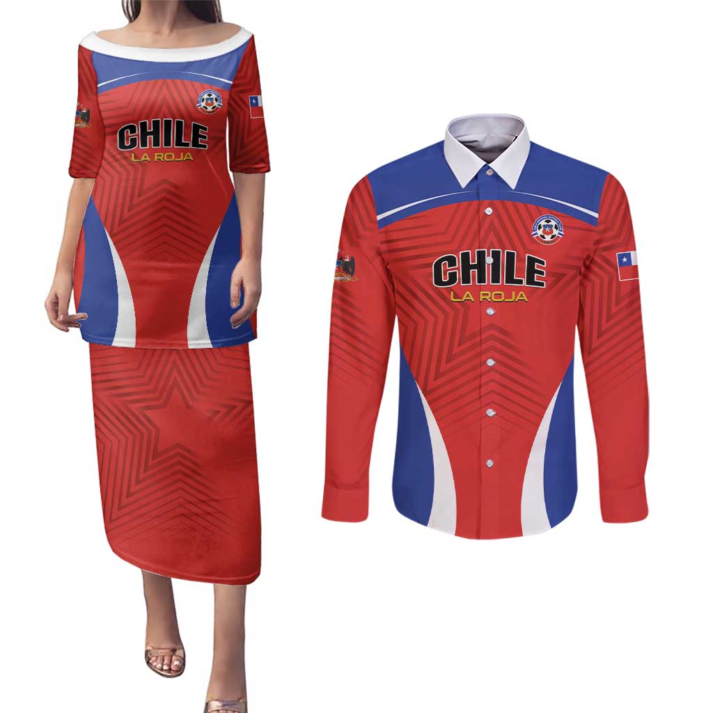 Custom Football Chile Football Couples Matching Puletasi and Long Sleeve Button Shirt La Roja Go Champions