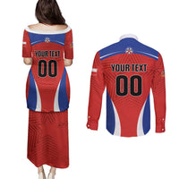 Custom Football Chile Football Couples Matching Puletasi and Long Sleeve Button Shirt La Roja Go Champions