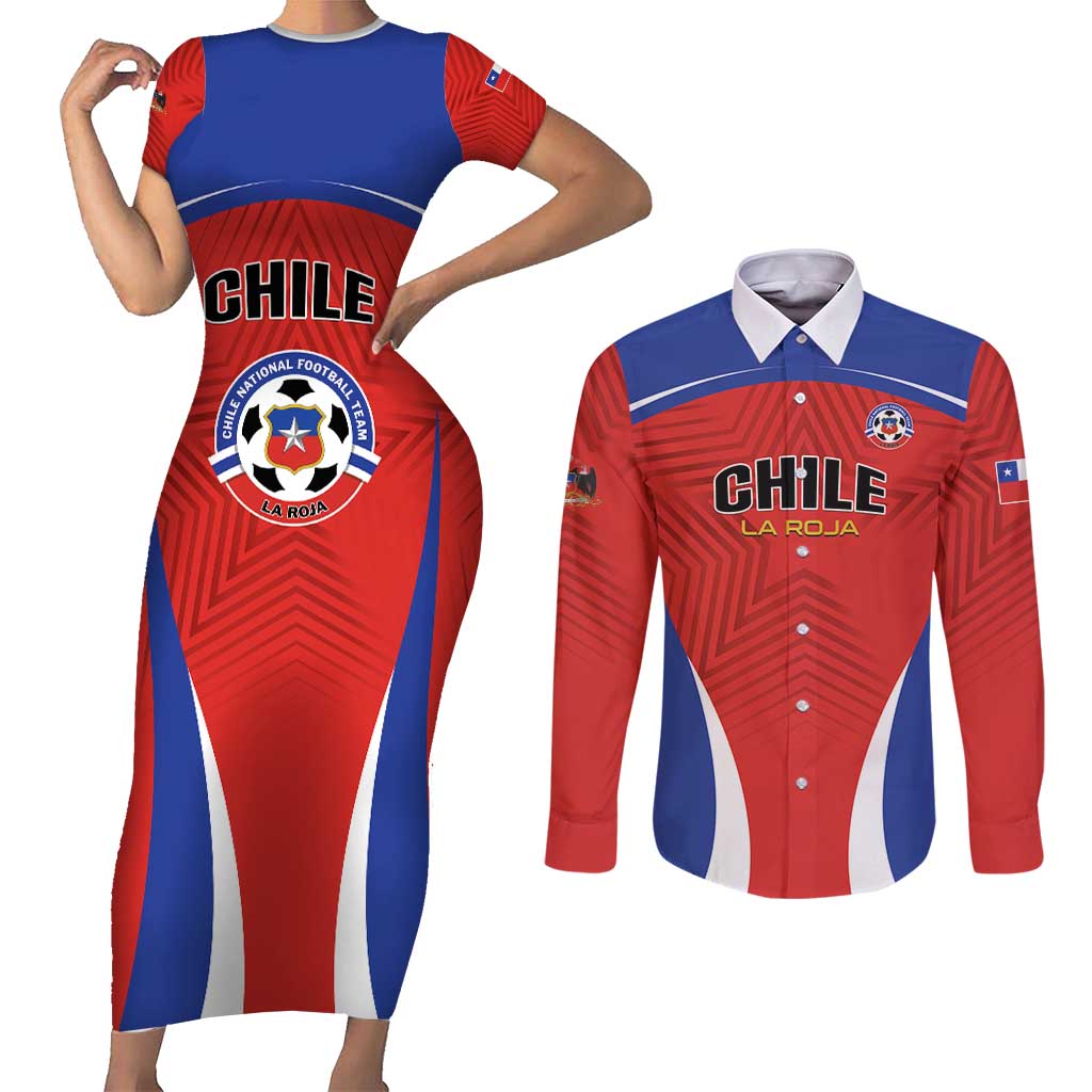 Custom Football Chile Football Couples Matching Short Sleeve Bodycon Dress and Long Sleeve Button Shirt La Roja Go Champions