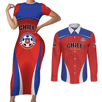 Custom Football Chile Football Couples Matching Short Sleeve Bodycon Dress and Long Sleeve Button Shirt La Roja Go Champions