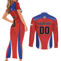 Custom Football Chile Football Couples Matching Short Sleeve Bodycon Dress and Long Sleeve Button Shirt La Roja Go Champions