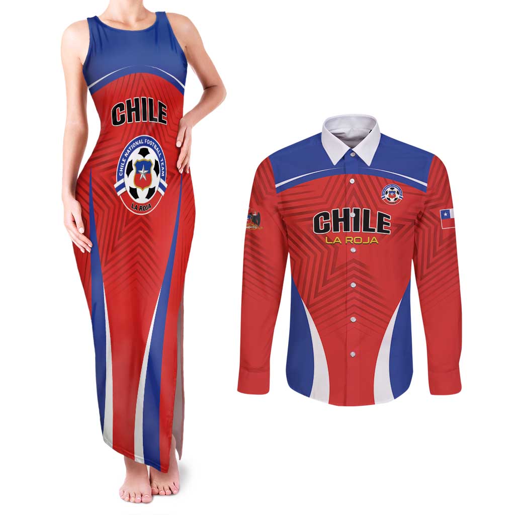 Custom Football Chile Football Couples Matching Tank Maxi Dress and Long Sleeve Button Shirt La Roja Go Champions
