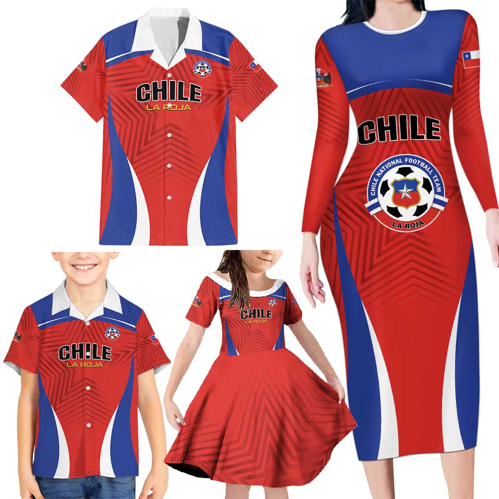 Custom Football Chile Football Family Matching Long Sleeve Bodycon Dress and Hawaiian Shirt La Roja Go Champions