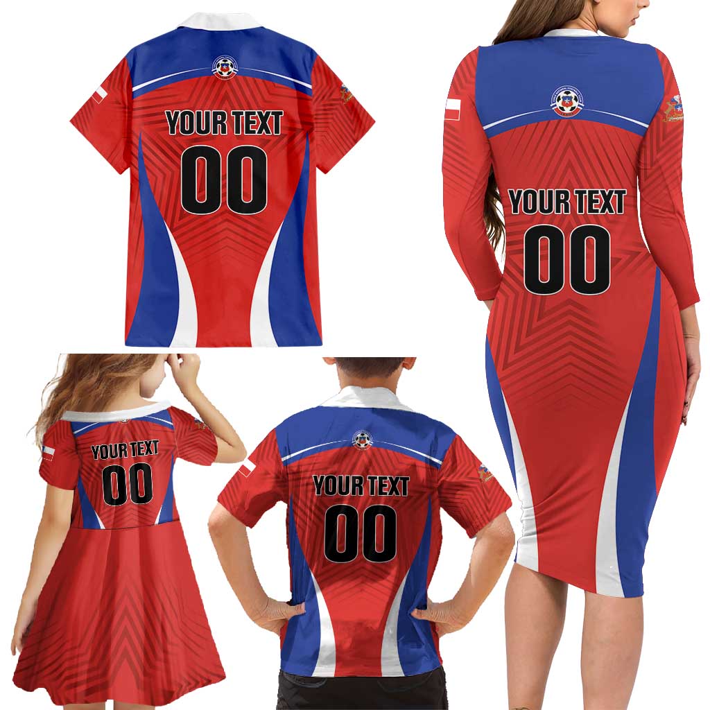 Custom Football Chile Football Family Matching Long Sleeve Bodycon Dress and Hawaiian Shirt La Roja Go Champions