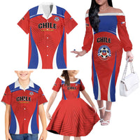 Custom Football Chile Football Family Matching Off The Shoulder Long Sleeve Dress and Hawaiian Shirt La Roja Go Champions