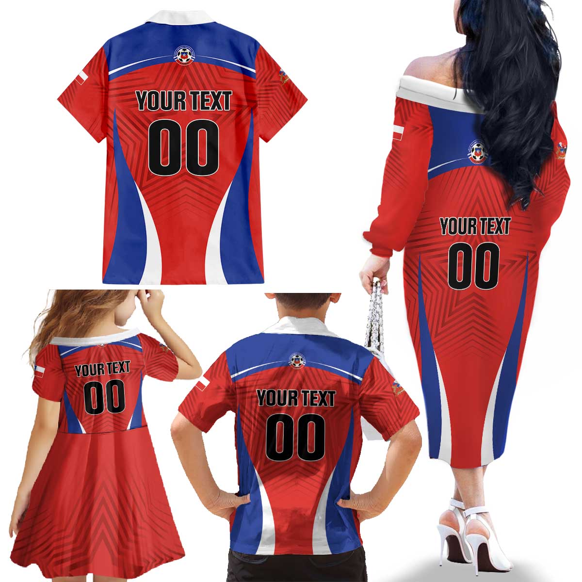 Custom Football Chile Football Family Matching Off The Shoulder Long Sleeve Dress and Hawaiian Shirt La Roja Go Champions