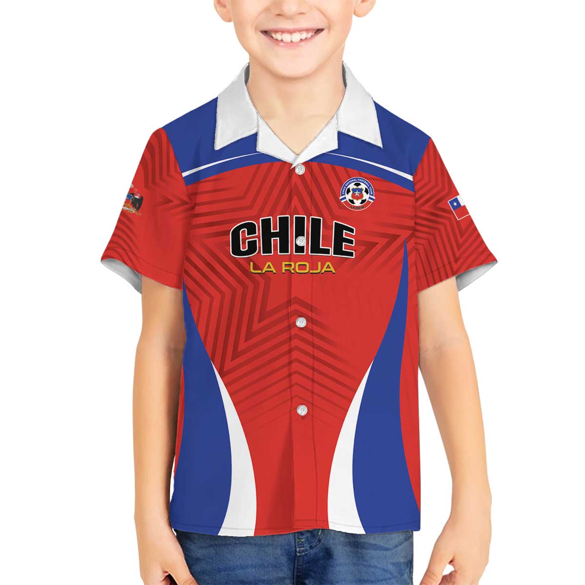 Custom Football Chile Football Family Matching Off The Shoulder Long Sleeve Dress and Hawaiian Shirt La Roja Go Champions