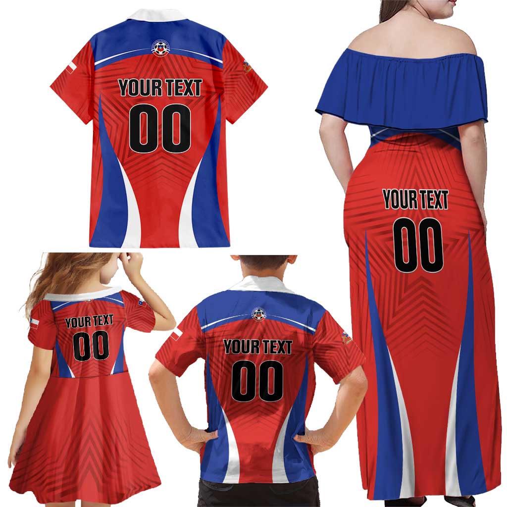 Custom Football Chile Football Family Matching Off Shoulder Maxi Dress and Hawaiian Shirt La Roja Go Champions