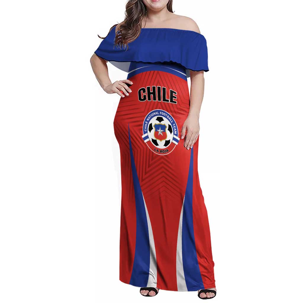 Custom Football Chile Football Family Matching Off Shoulder Maxi Dress and Hawaiian Shirt La Roja Go Champions