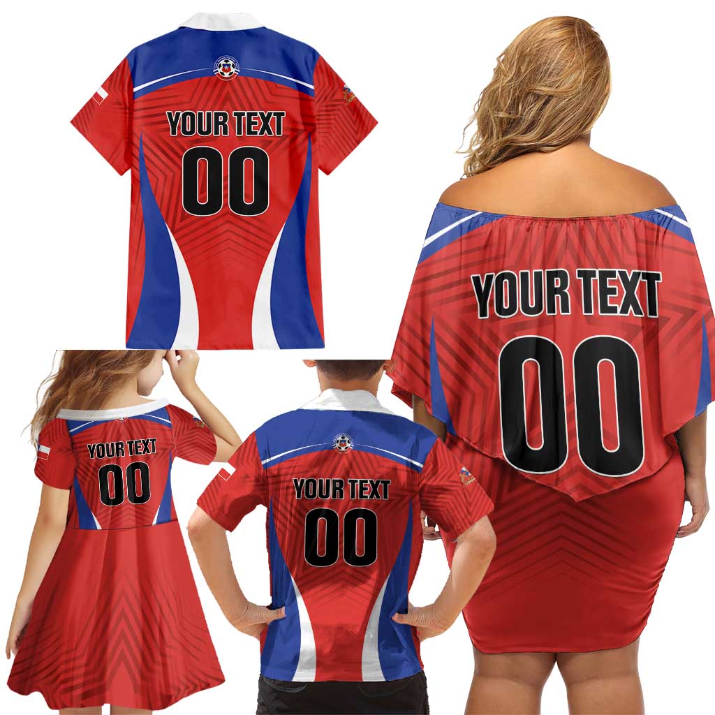 Custom Football Chile Football Family Matching Off Shoulder Short Dress and Hawaiian Shirt La Roja Go Champions