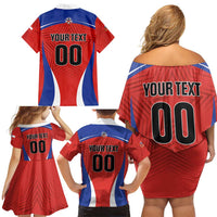 Custom Football Chile Football Family Matching Off Shoulder Short Dress and Hawaiian Shirt La Roja Go Champions