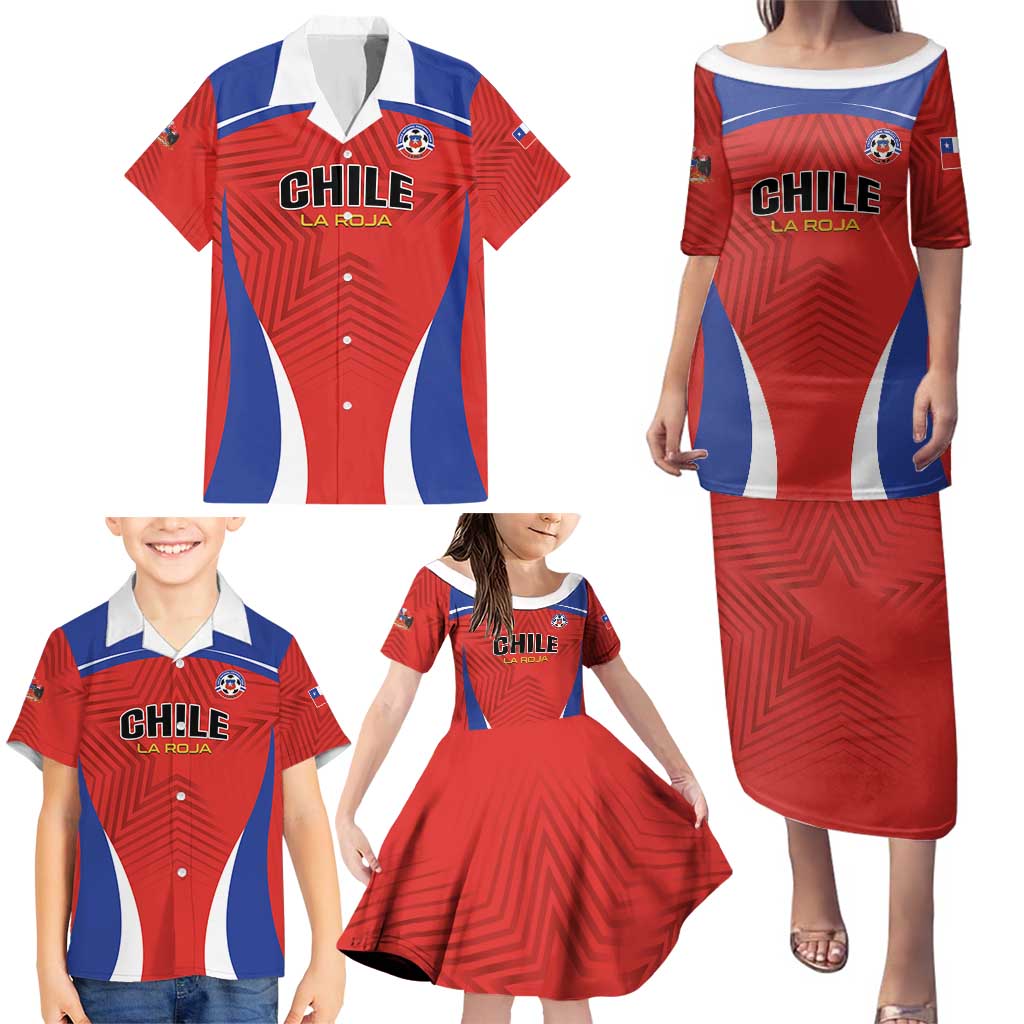 Custom Football Chile Football Family Matching Puletasi and Hawaiian Shirt La Roja Go Champions