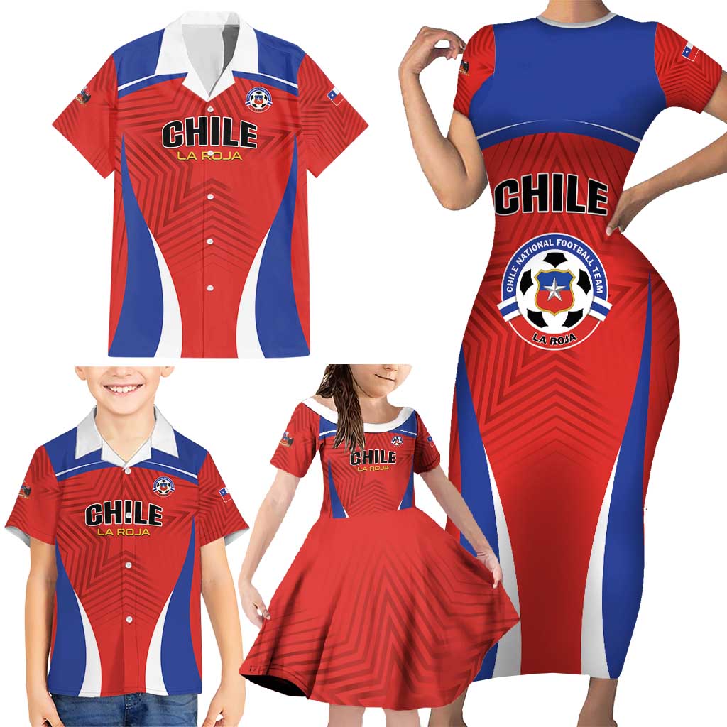 Custom Football Chile Football Family Matching Short Sleeve Bodycon Dress and Hawaiian Shirt La Roja Go Champions