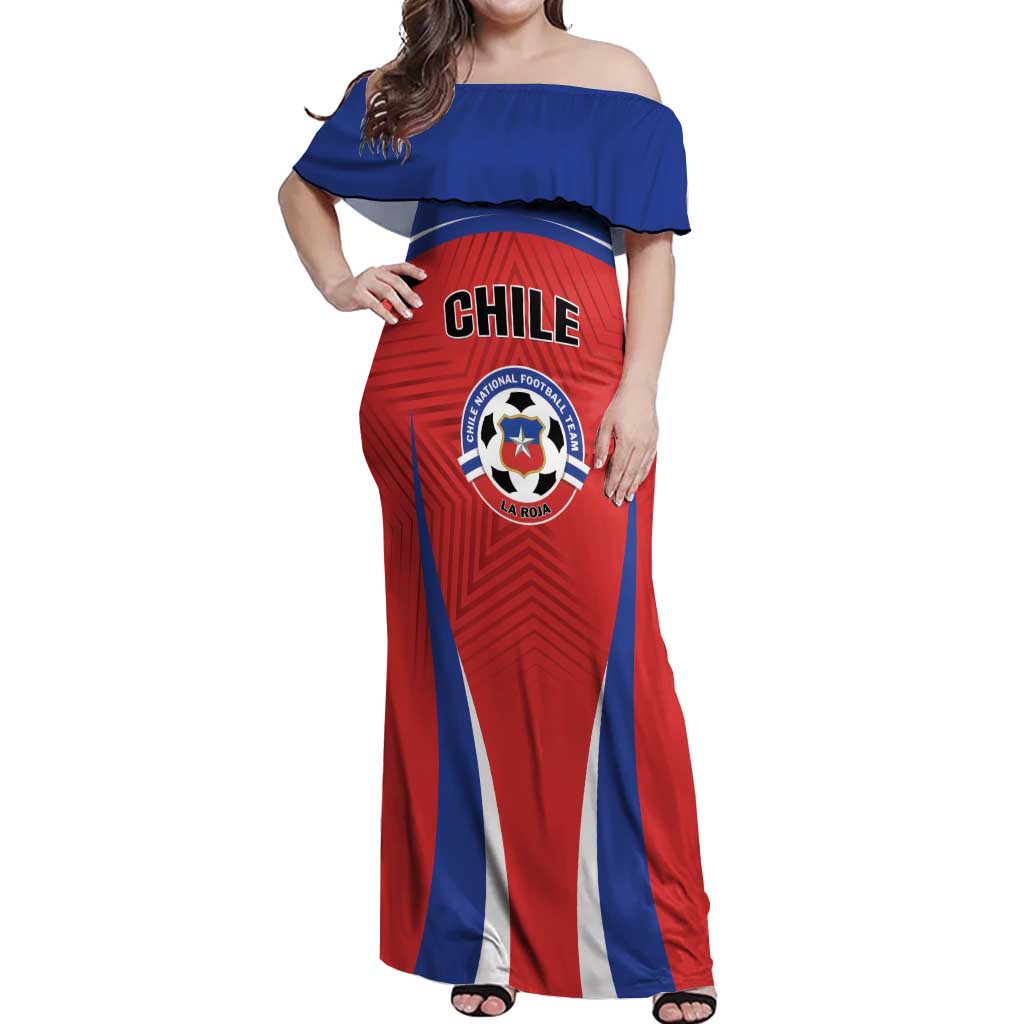 Custom Football Chile Football Off Shoulder Maxi Dress La Roja Go Champions