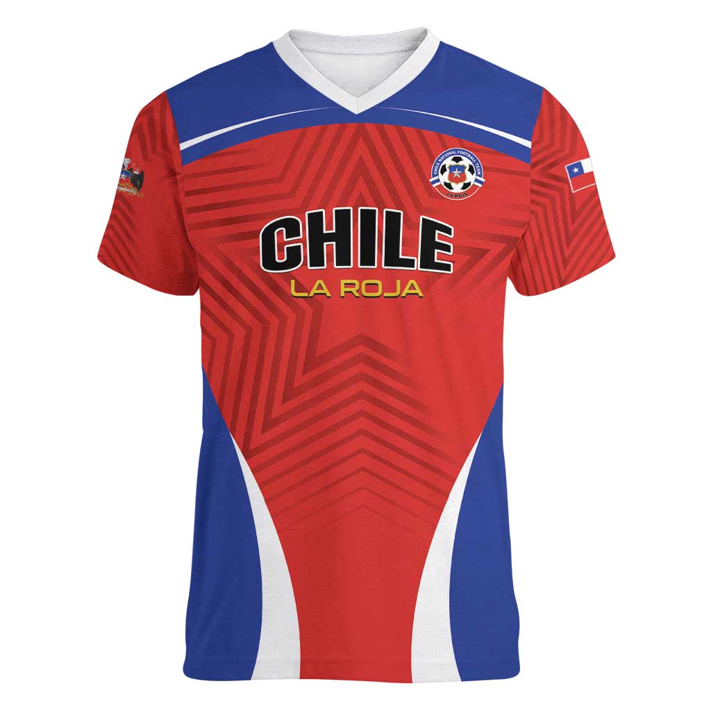 Custom Football Chile Football Women V-Neck T-Shirt La Roja Go Champions
