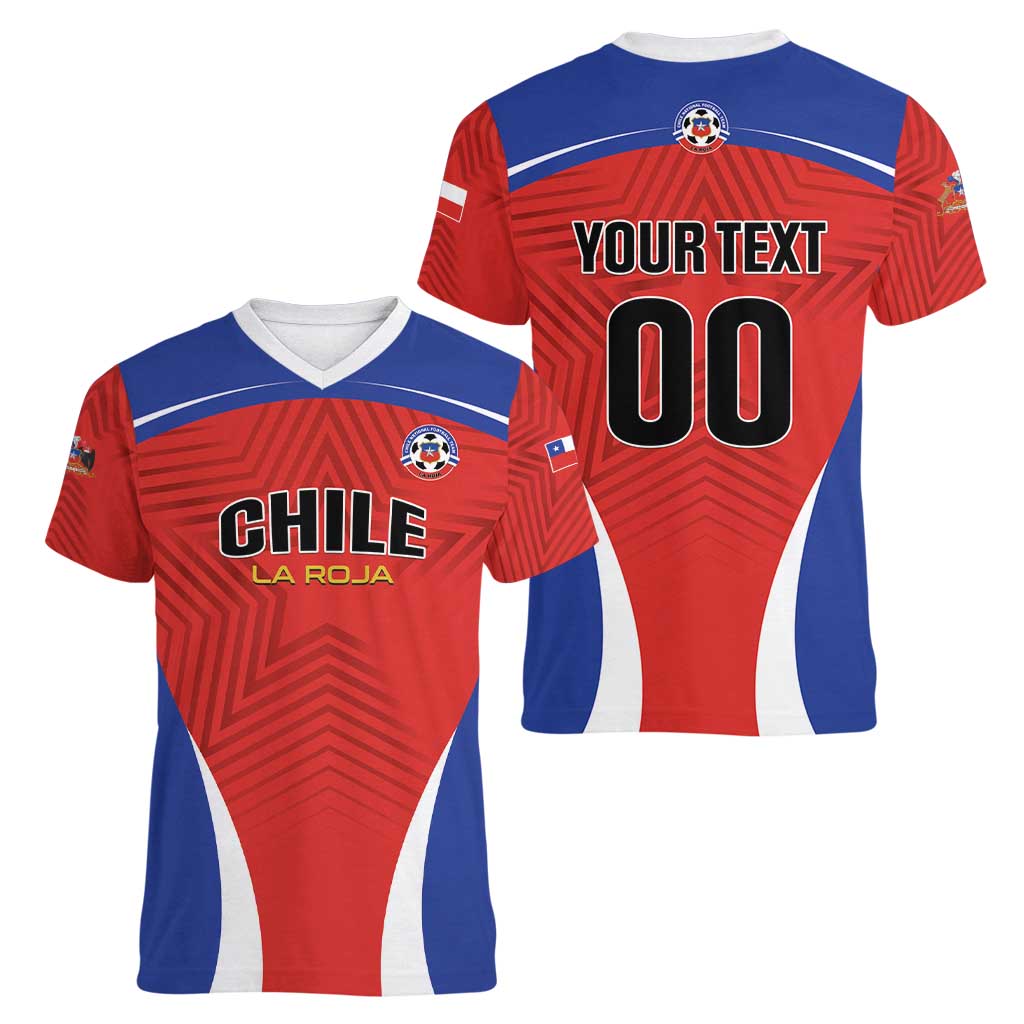 Custom Football Chile Football Women V-Neck T-Shirt La Roja Go Champions