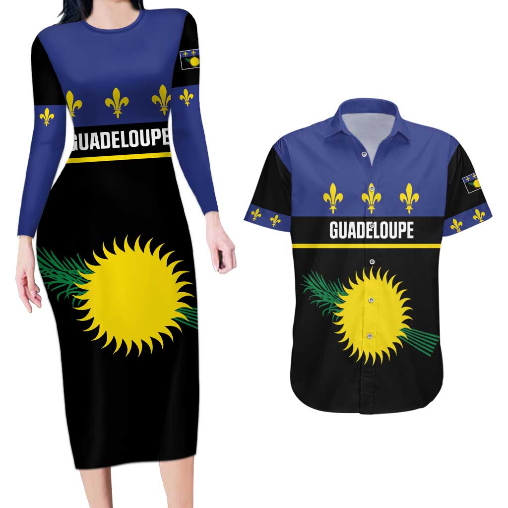 Guadeloupe Couples Matching Long Sleeve Bodycon Dress and Hawaiian Shirt Rejyon Gwadloup Black Version