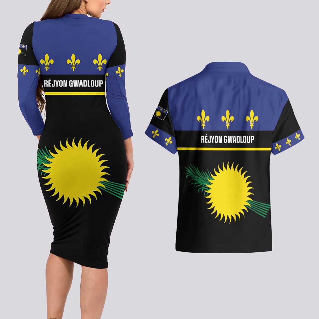 Guadeloupe Couples Matching Long Sleeve Bodycon Dress and Hawaiian Shirt Rejyon Gwadloup Black Version