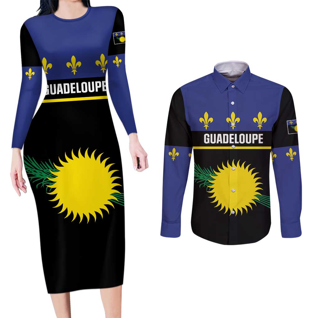 Guadeloupe Couples Matching Long Sleeve Bodycon Dress and Long Sleeve Button Shirt Rejyon Gwadloup Black Version