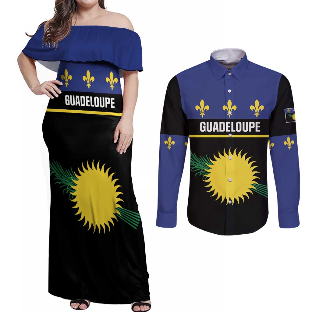 Guadeloupe Couples Matching Off Shoulder Maxi Dress and Long Sleeve Button Shirt Rejyon Gwadloup Black Version