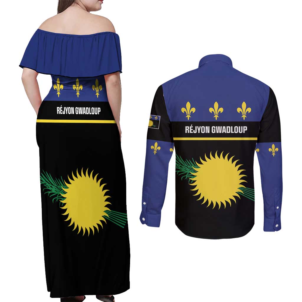 Guadeloupe Couples Matching Off Shoulder Maxi Dress and Long Sleeve Button Shirt Rejyon Gwadloup Black Version