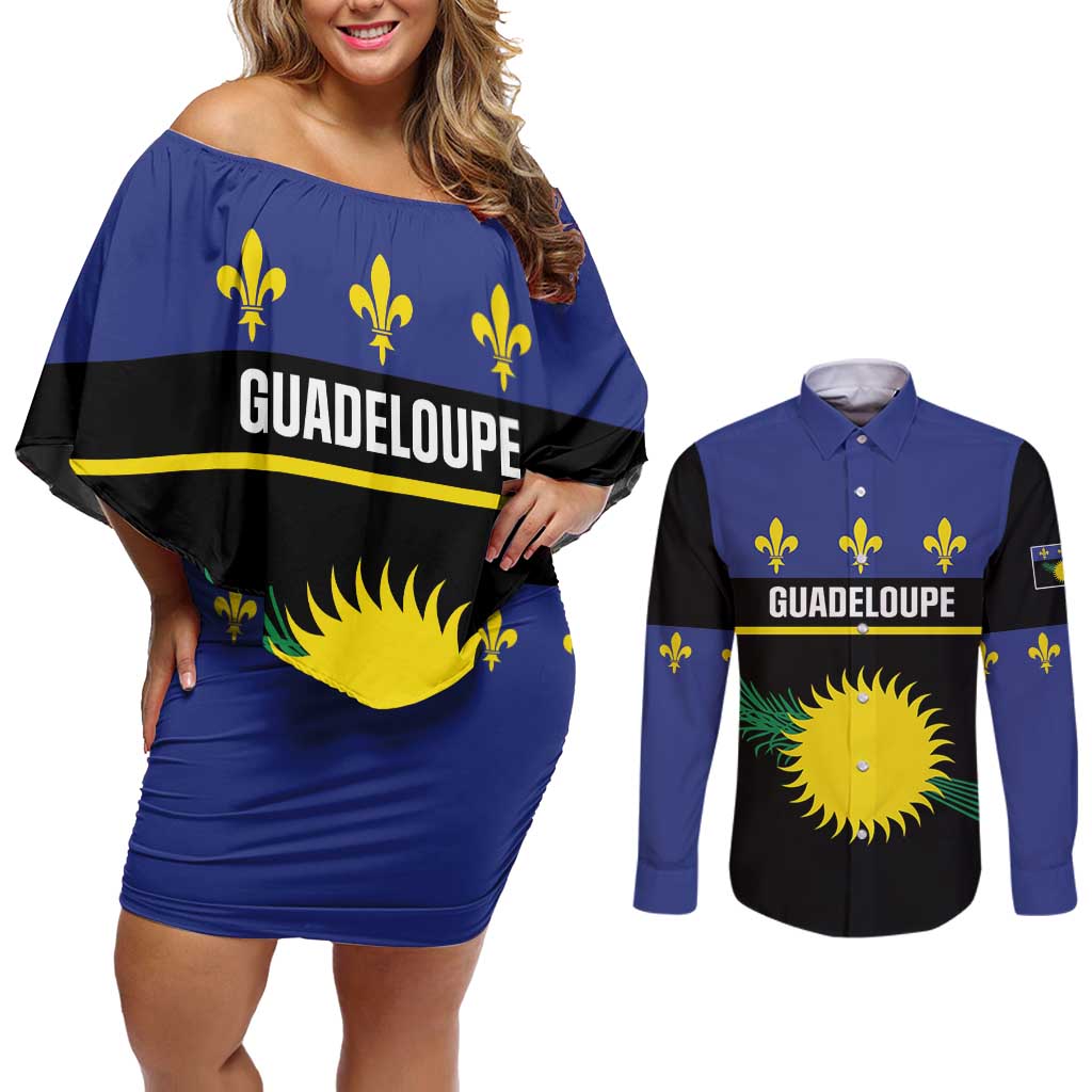 Guadeloupe Couples Matching Off Shoulder Short Dress and Long Sleeve Button Shirt Rejyon Gwadloup Black Version