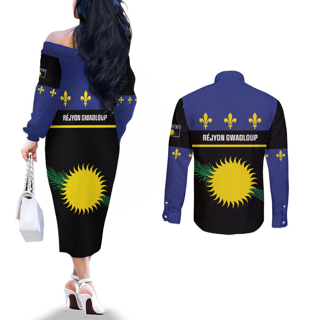 Guadeloupe Couples Matching Off The Shoulder Long Sleeve Dress and Long Sleeve Button Shirt Rejyon Gwadloup Black Version