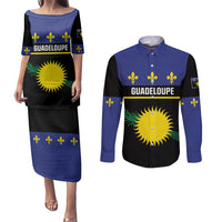 Guadeloupe Couples Matching Puletasi and Long Sleeve Button Shirt Rejyon Gwadloup Black Version