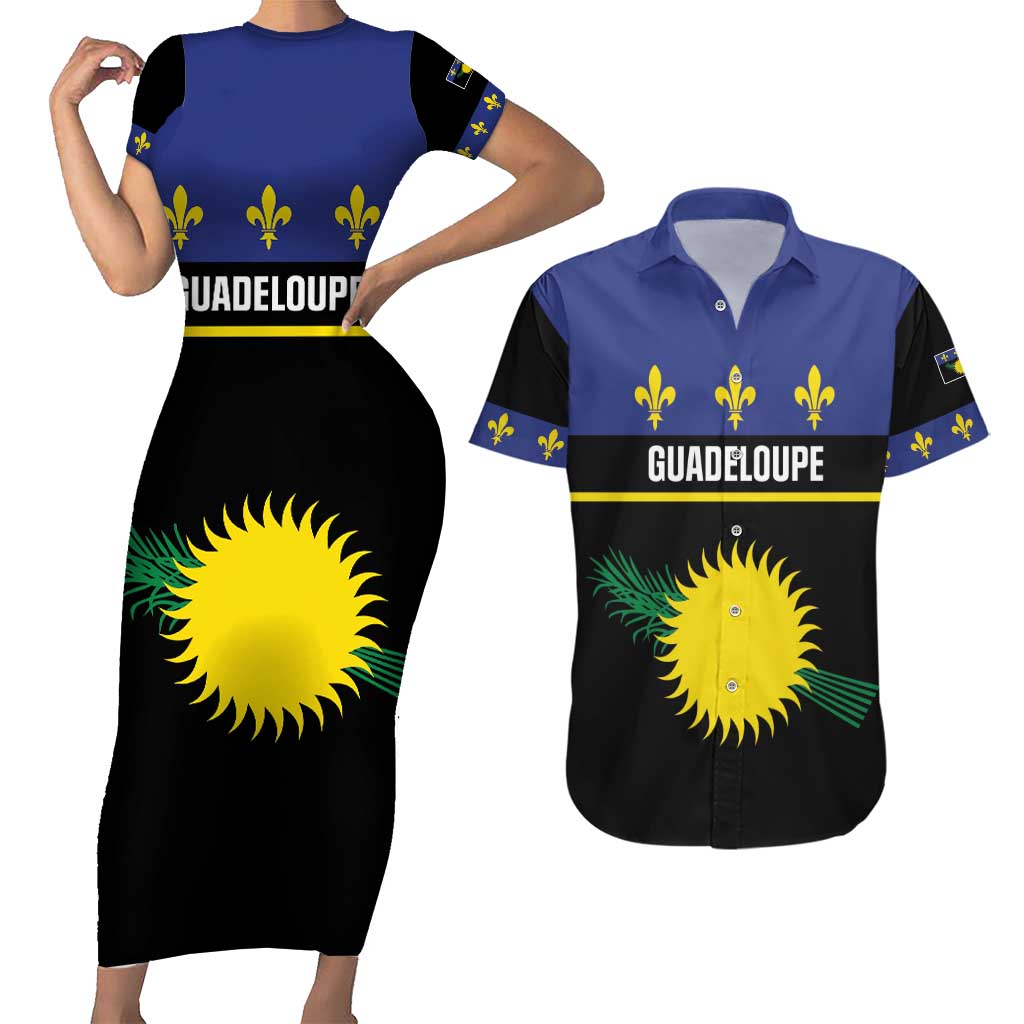 Guadeloupe Couples Matching Short Sleeve Bodycon Dress and Hawaiian Shirt Rejyon Gwadloup Black Version