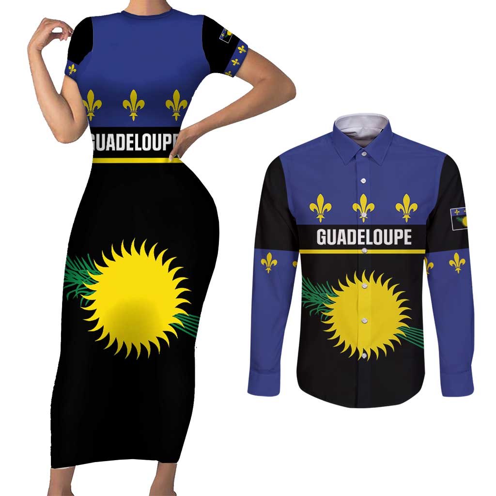 Guadeloupe Couples Matching Short Sleeve Bodycon Dress and Long Sleeve Button Shirt Rejyon Gwadloup Black Version