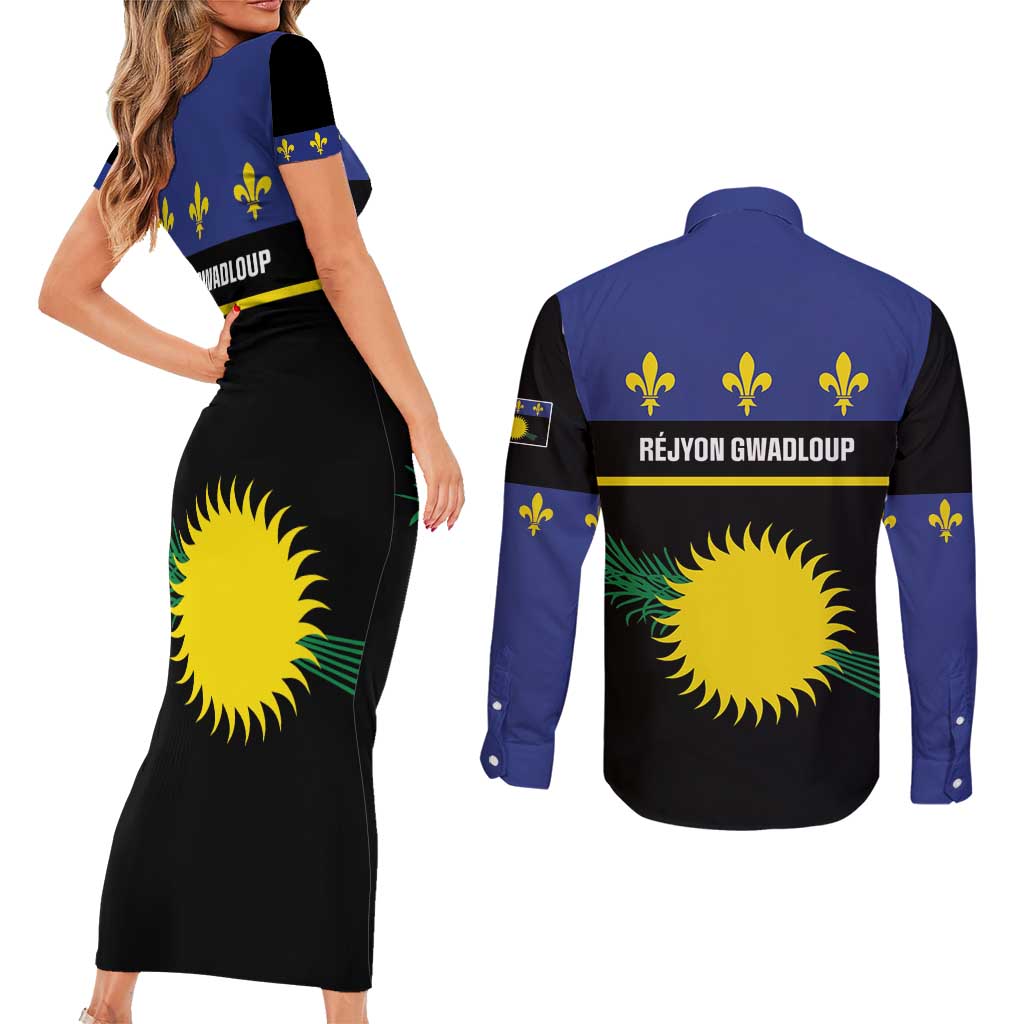 Guadeloupe Couples Matching Short Sleeve Bodycon Dress and Long Sleeve Button Shirt Rejyon Gwadloup Black Version