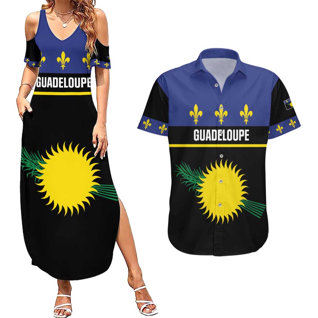Guadeloupe Couples Matching Summer Maxi Dress and Hawaiian Shirt Rejyon Gwadloup Black Version
