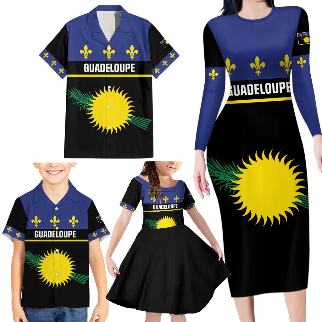 Guadeloupe Family Matching Long Sleeve Bodycon Dress and Hawaiian Shirt Rejyon Gwadloup Black Version