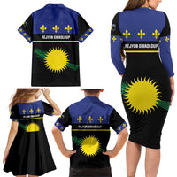 Guadeloupe Family Matching Long Sleeve Bodycon Dress and Hawaiian Shirt Rejyon Gwadloup Black Version
