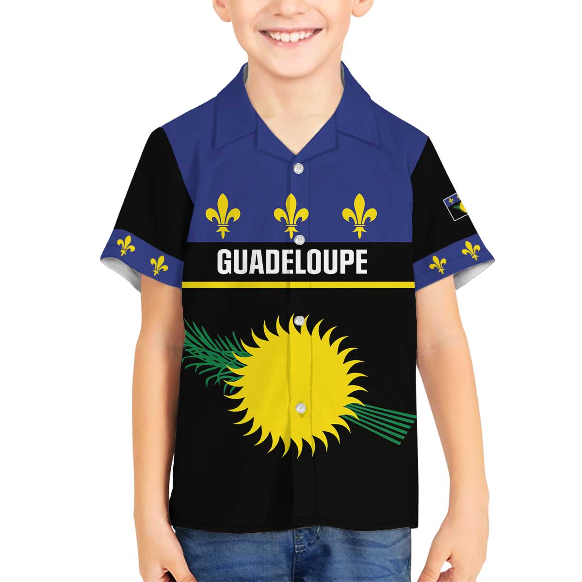 Guadeloupe Family Matching Off The Shoulder Long Sleeve Dress and Hawaiian Shirt Rejyon Gwadloup Black Version